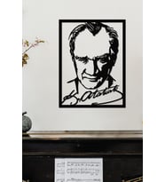 Gowpenart Çerçeveli Atatürk Portresi İmzalı Dekoratif Siyah Metal Duvar Tablosu Ev & Ofis Dekoru Hediye Tablo 1,5 mm Kalınlık