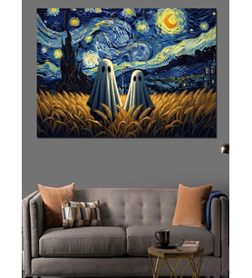 Yıldızlı Gece Van Gogh Hayalet İllüstrasyonu Dekoratif Kanvas - Mdf Ahşap Tablo