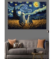 Yıldızlı Gece Van Gogh Hayalet İllüstrasyonu Dekoratif Kanvas - Mdf Ahşap Tablo