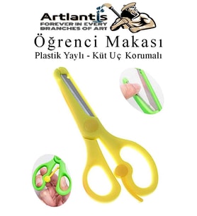 Sarı Öğrenci Makası 1 Adet Plastik Yaylı Küt Uç Korumalı Okul Makası Çocuk Makası Okul Öncesi Kreş Ana Sınıfı