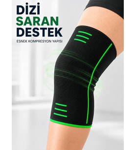 Siyah Yeşil Diz Desteği Esnek Örme Kumaşlı Spor Dizlik