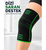 Siyah Yeşil Diz Desteği Esnek Örme Kumaşlı Spor Dizlik