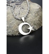 Ay Yıldızlı - Ay Yıldız Kolye Paslanmaz Çelik Zincir 902300