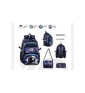 astronot Çocuk Okul Çantası 3'lü Set – Sırt Çantası, Beslenme Çantası ve Kalemlik astronot okul çantası çanta