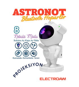 Astronot Tasarımlı Bluetooth Hoparlör & Gece Lambası – 8 Renkli Projeksiyon, Kumandalı!"