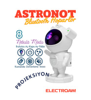Astronot Tasarımlı Bluetooth Hoparlör & Gece Lambası – 8 Renkli Projeksiyon, Kumandalı!" (Pamuk Beyaz)