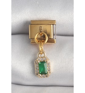 316L Çelik Gold Renk Sallantı Kare Yeşil Zirkon Taşlı Nomination Charm 5886 - SSSSSS2987-2073