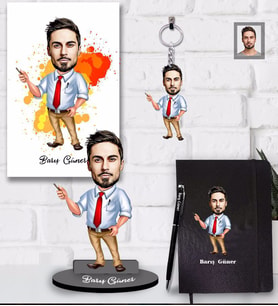 Kişiye Özel Öğretmen Karikatürlü 5 li Hediye Seti Bay-16