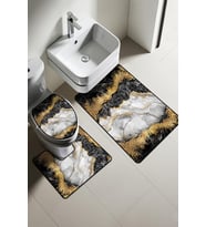 Modern Desenli Dijital Baskı 3’lü Banyo Paspas Takımı Yıkanabilir Kaymaz Tabanlı Klozet Takımı KLZ0007 (Çok Renkli)