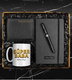 Babalar Gününe Özel Tasarım Kişiye Özel Kupa & Cüzdan & Roller Kalem & Kişiye Özel Defter Hediye Seti