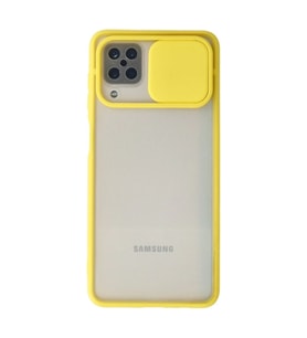 Samsung Galaxy A12 Kılıf Palm Buzlu Kamera Sürgülü Silikon - Sarı