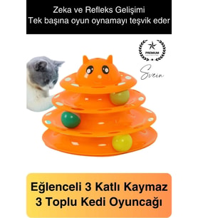 3 Katlı 3 Toplu Kedi Oyuncağı Yuvarlak Eğlence Dönen Hareketli ABS Plastik Çıngıraklı Zeka Gelişim