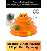 3 Katlı 3 Toplu Kedi Oyuncağı Yuvarlak Eğlence Dönen Hareketli ABS Plastik Çıngıraklı Zeka Gelişim