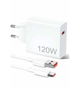 120W Şarj Aleti Hızlı Çift Turbo Şarj Aleti Seti Beyaz