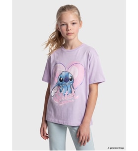 LCW Kids Lila Stitch Baskılı Kız Çocuk Tişört