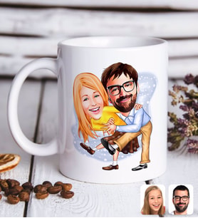 BK Gift Kişiye Özel Sevgililer Karikatürlü Beyaz Kupa Bardak-102