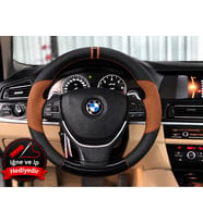 BMW X6 E71/E72 Dikme Direksiyon Kılıfı Delikli Deri Parlak Siyah Taba Detay Çift Yüzük ve Dikiş 2008-2014
