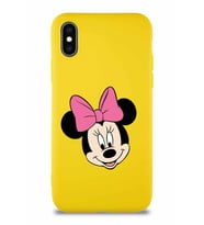 Apple iPhone X Soft Premier Kapak Minnie Mouse-C Tasarımlı Silikon Kılıf - Sarı (Şeffaf)
