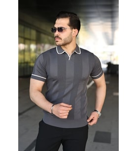 Erkek Dokulu Desen Yakalı Kısa Kollu Tişört