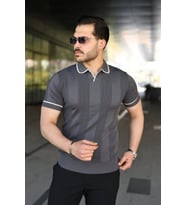 Erkek Dokulu Desen Yakalı Kısa Kollu Tişört