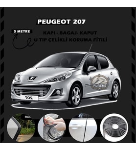 Peugeot 207 Oto Araç Kapı Koruma Fitili 5metre Parlak Siyah Renk