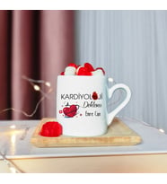 Kardiyoloji Doktoru Tasarımlı Ahşap Tabaklı Kişiye Özel Türk Kahvesi Fincanı