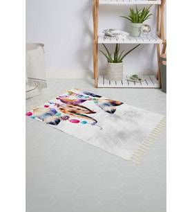 Banyo Paspası Tüy Desenli Baskılı 50x80 Püsküllü Polyester Kaymaz Tabanlı Duş Paspası (Çok Renkli)