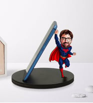 BK Gift Kişiye Özel Karikatürlü Süper Kahraman Ahşap Biblo Telefon Standı