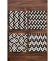 Doğaltaş Bardak Altlığı 4'lü Set - Siyah Desenler Uv Baskılı Doğal Taş Bardak Altı 10x10x1cm