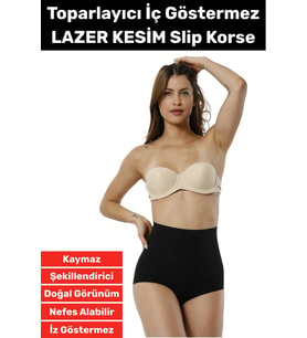 Özel Üretim İz İç Göstermez Kaymaz Sıkılaştırıcı Şekillendirici LAZER KESİM Slip Korse (Siyah)