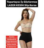 Özel Üretim İz İç Göstermez Kaymaz Sıkılaştırıcı Şekillendirici LAZER KESİM Slip Korse (Siyah)