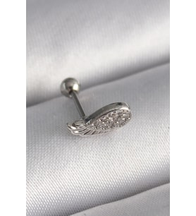 316L Çelik Gümüş Renk Zirkon Taşlı Kanat Tragus Piercing 5886
