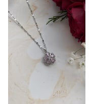 Kadın Gümüş Pembe Lotus Çiçek Çelik Hediye Kolye (Gümüş-A.Pembe)