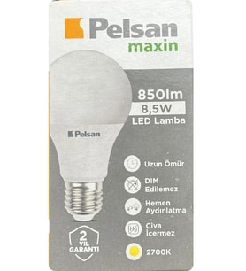 Pelsan 8,5W 2700K (Sarı Işık) E27 Duylu (Kalın Duy) Led Ampul
