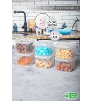 Erzak Saklama Kabı Sızdırmaz Kapak 6'lı Set Şeffaf -(Ölçü Kabı Hediyeli)