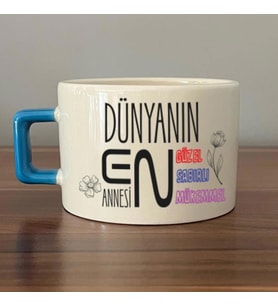 Dünyanın En Annesi Baskılı Mavi Kulplu C Fincan