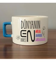 Dünyanın En Annesi Baskılı Mavi Kulplu C Fincan
