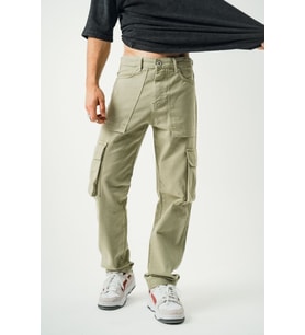 Erkek Haki Kargo Cep Baggy Pantolon