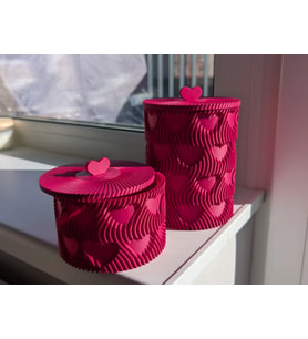 3D Baskı Kalp Kapaklı Dekoratif Saklama Kutusu Takı Aksesuar Organizer Kavanoz Dalgalı Desen Fuşya