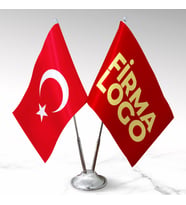 Firmaya Özel Çift Direkli Logolu Masa Üstü Bayrak