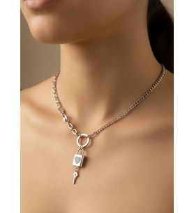 Çelik Silver Kilit Kolye - 25-clkk228