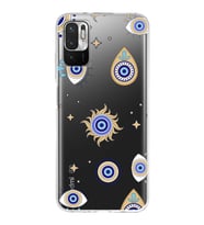 PrintiFy Xiaomi Redmi 10 5G ile Uyumlu 1mm Slim Fit Nazar Boncuğu 5 Baskılı Şeffaf  Kılıf