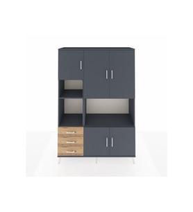 Hyperion Dolap 9 Raflı 3 Çekmeceli 5 Kapaklı 132x44x195 Antrasit-Antrasit/Çam