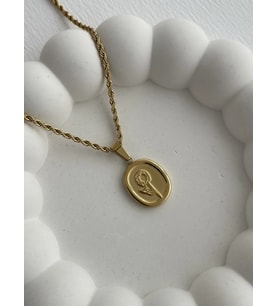 Çelik Gül Desen Burgu Zincir Gold Kolye