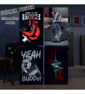game over spor motive - 4 adet yapışkanlı poster sticker etiketler - dolap cam oda için