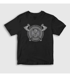 Presmono Unisex Çocuk Siyah Fenrir Shield Vikings T-Shirt 349442tt