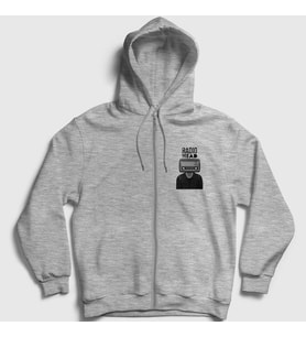Presmono Unisex Gri Radio Radiohead Fermuarlı Kapüşonlu Sweatshirt 104382tt
