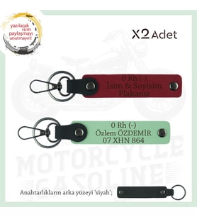 Motor Sürücüsüne İsim Plaka ve 0 Rh (-) Kan Grubu Yazılı 2' li Anahtarlık Hediye, Kırmızı-Yeşil-Syh (Çok Renkli)