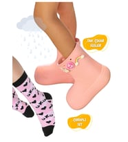 Pudra Yağmur Botu + Xo Çoraplı Set
