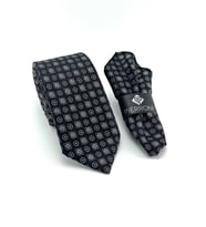 PİERRONİ Siyah Beyaz Desenli Mendilli Kravat P0396